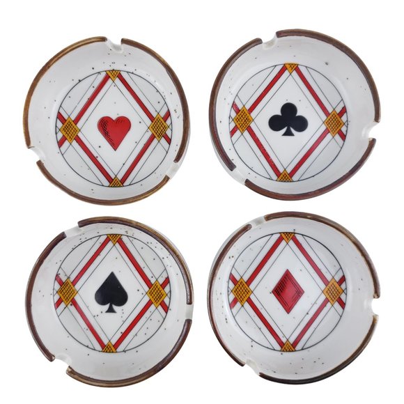 Federal Glass Co Ash Tray Set of 4 Playing Card Suits #S-274 Vintage Round - Picture 2 of 9